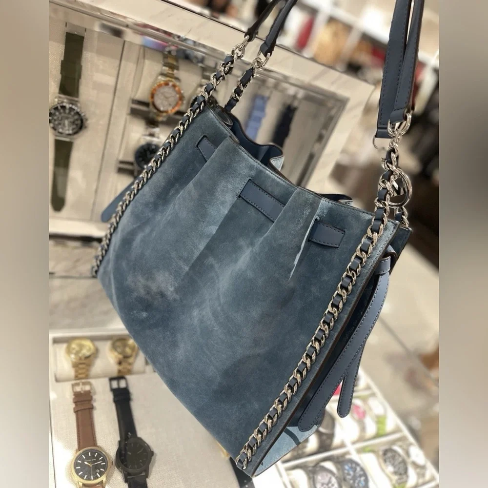 New Michael Kors Mina Large Suede Chain Shoulder Bag cornflower - Picture 2 of 9